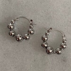 Sterling Silver Beaded Chunky Hoop Earrings Brand New